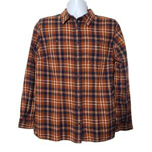 Duluth Plaid Flannel Shirt Orange Blue Long Sleeve Casual Mens Large